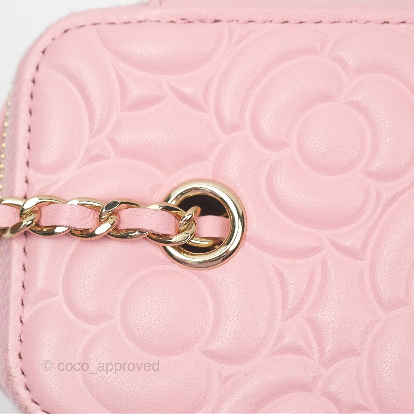 Chanel Vanity with Chain Camellia Embossed Pink Lambskin Gold Hardware