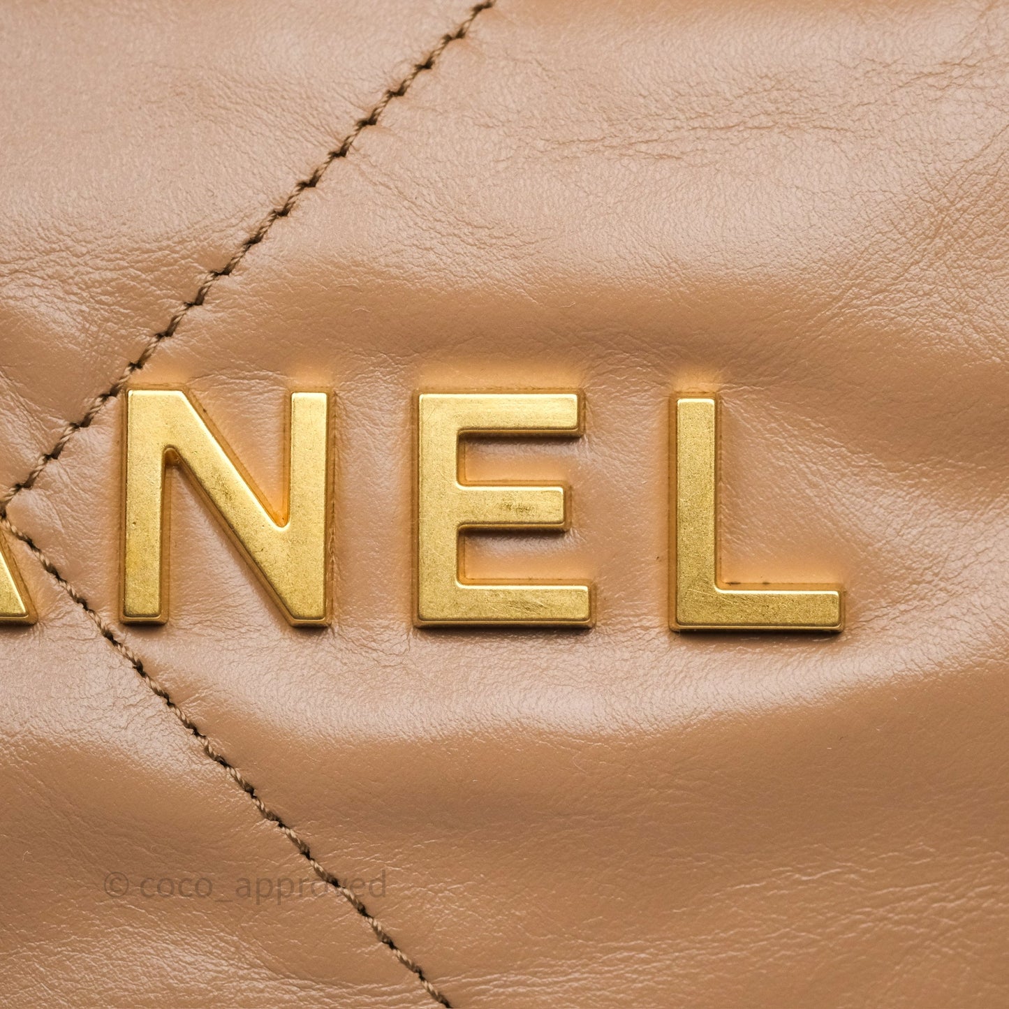 Chanel 22 Small Beige Shiny Calfskin Aged Gold Hardware