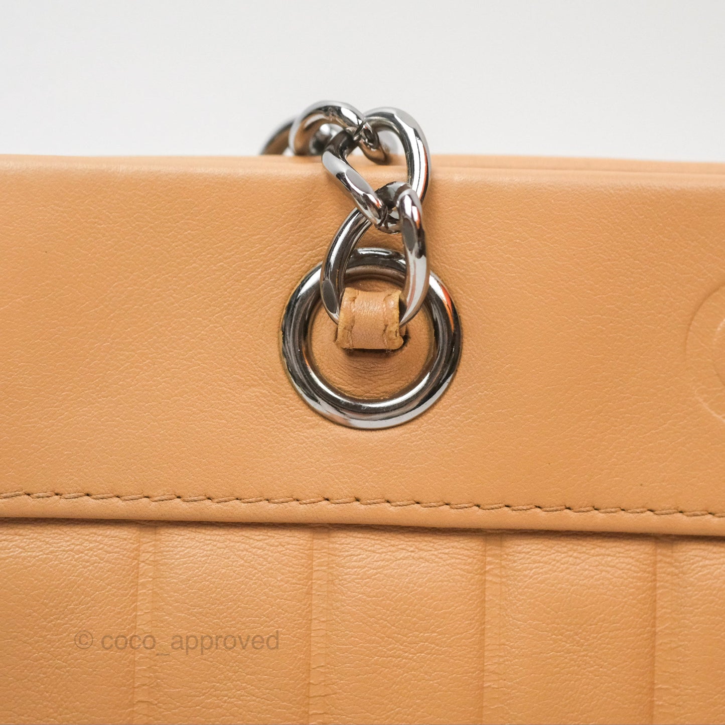 Chanel Vertical Quilted Lax East West Shoulder Bag Beige Calfskin