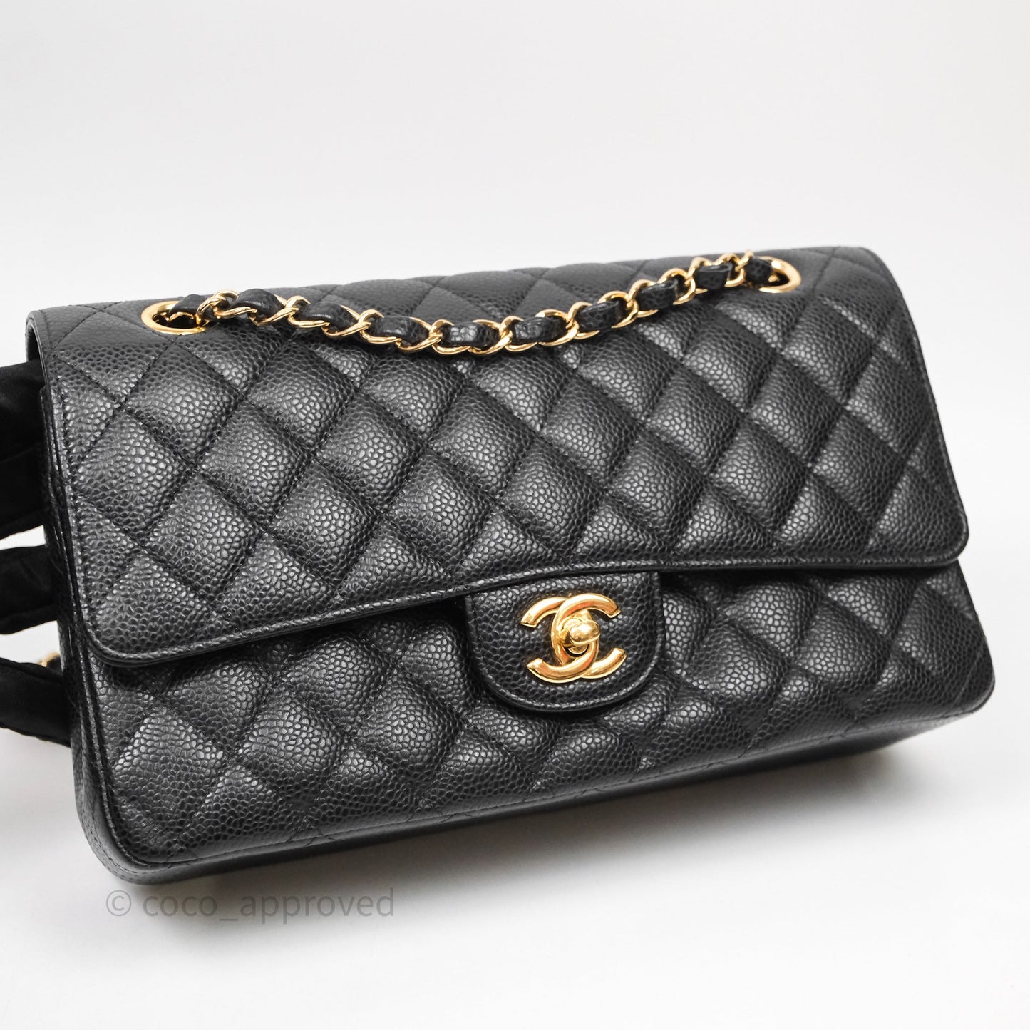 Chanel Classic M/L Medium Flap Quilted Black Caviar Gold Hardware