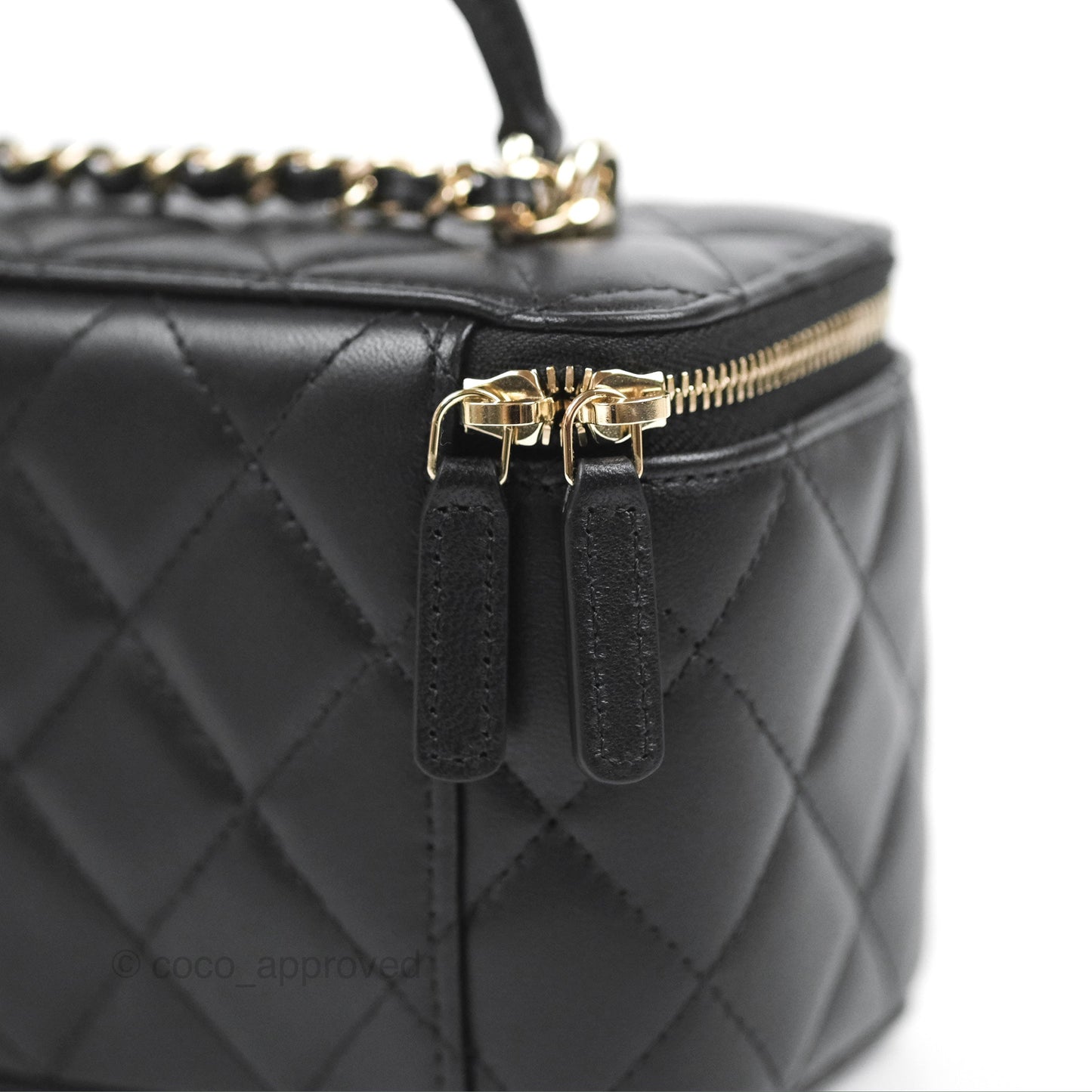 Chanel Vanity Rectangular Top Handle Black Lambskin Gold Hardware