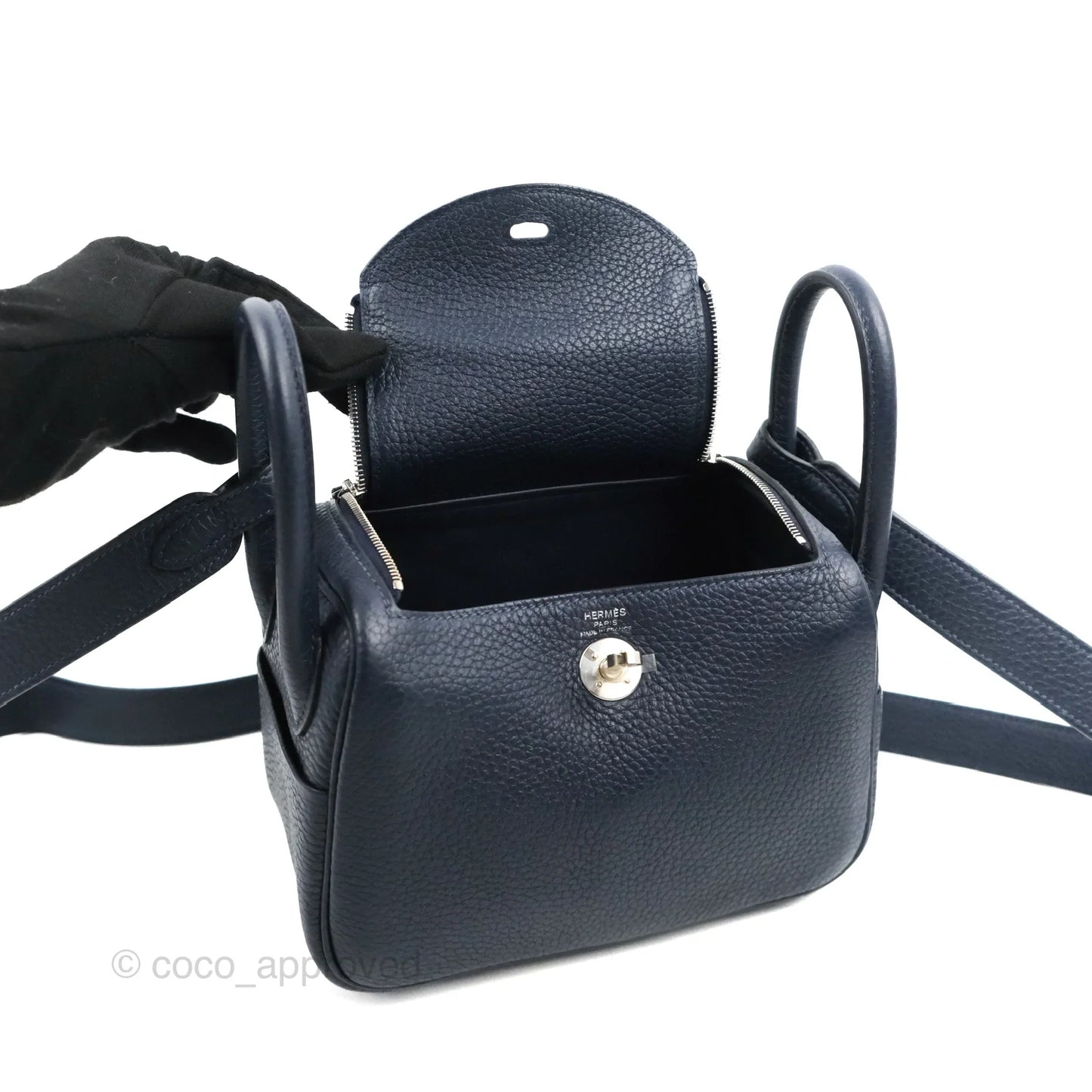 Hermès Mini Lindy 20 Bleu Nuit Clemence Palladium Hardware