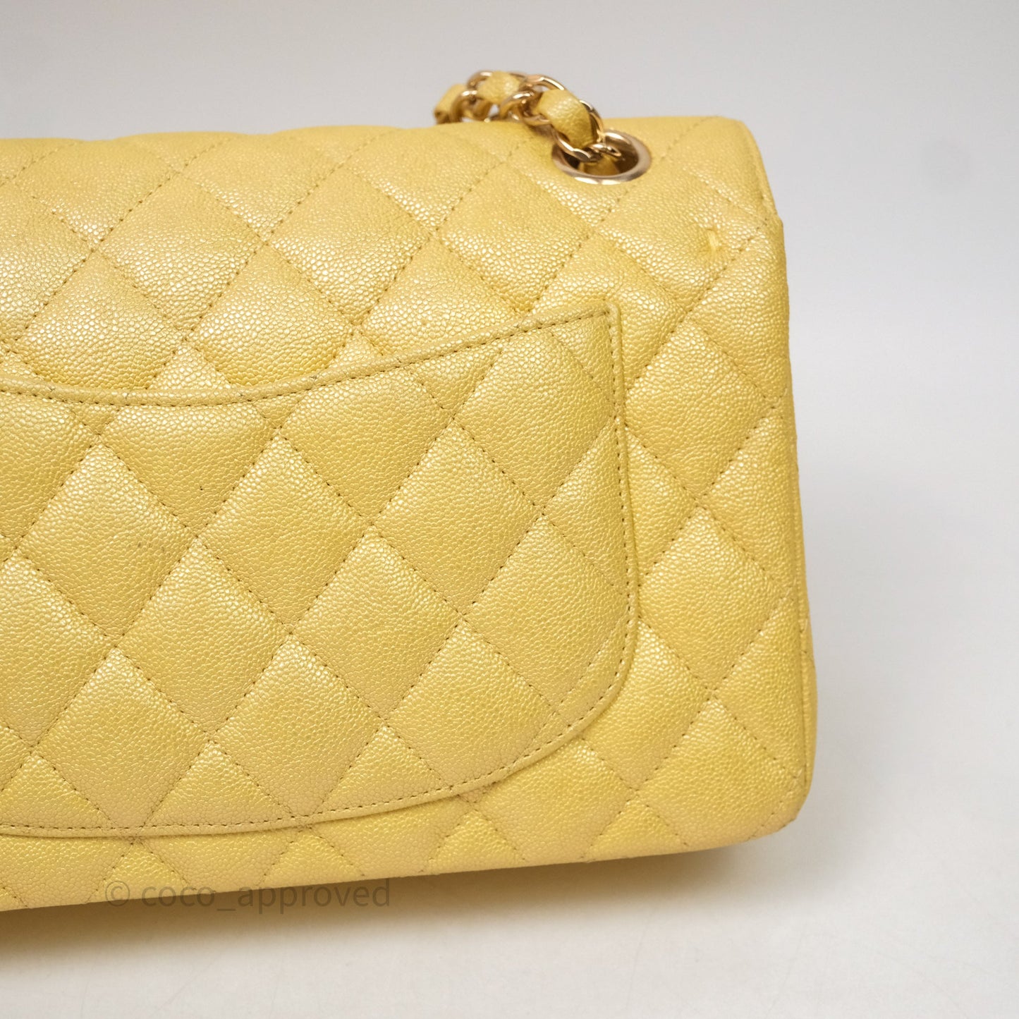 Chanel Small Classic Quilted Flap Iridescent Yellow Caviar Gold Hardware