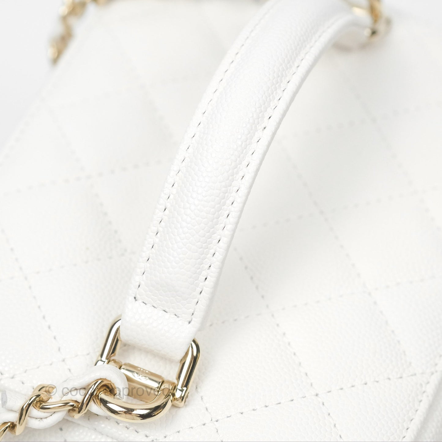 Chanel Quilted Top Handle Vanity Case White Caviar Gold Hardware