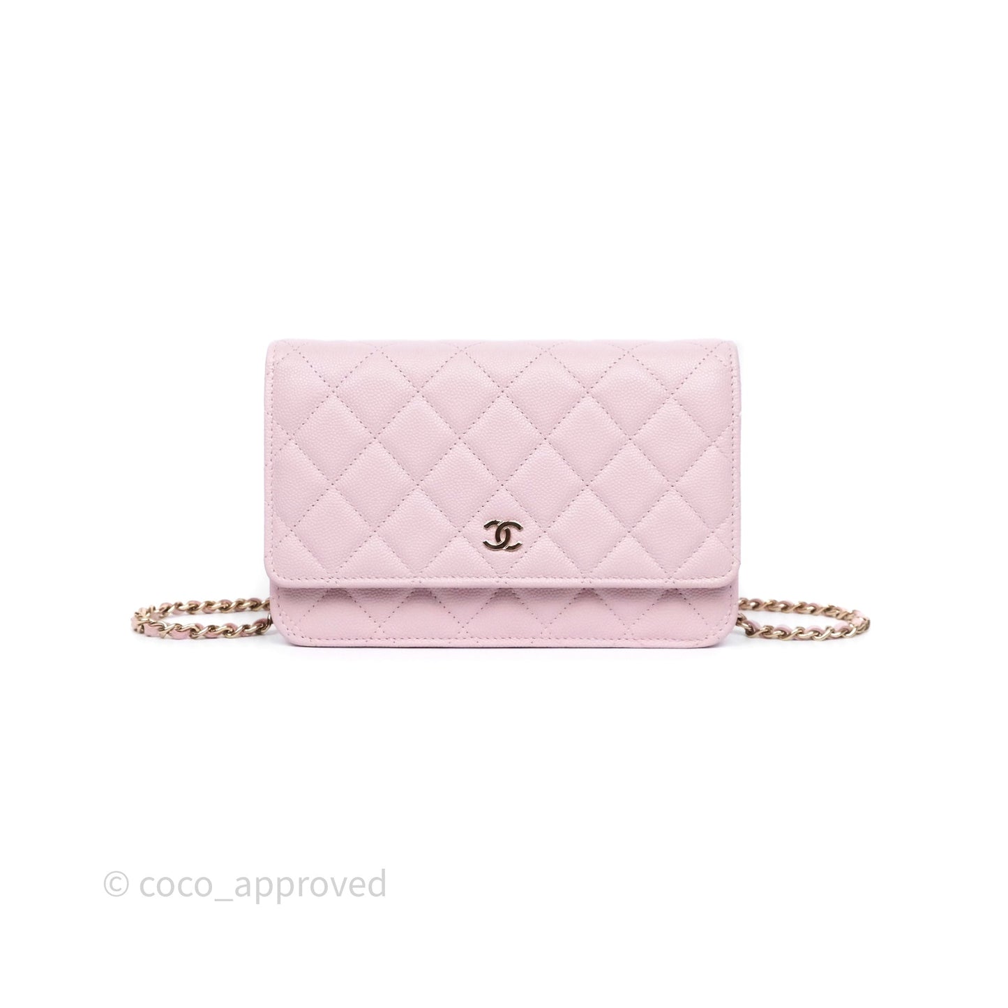 Chanel Classic Quilted Wallet On Chain WOC Pink Caviar Gold Hardware