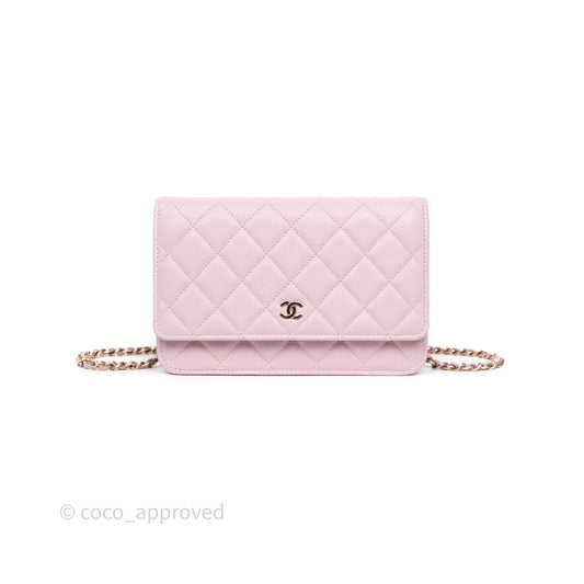Chanel Classic Quilted Wallet On Chain WOC Pink Caviar Gold Hardware