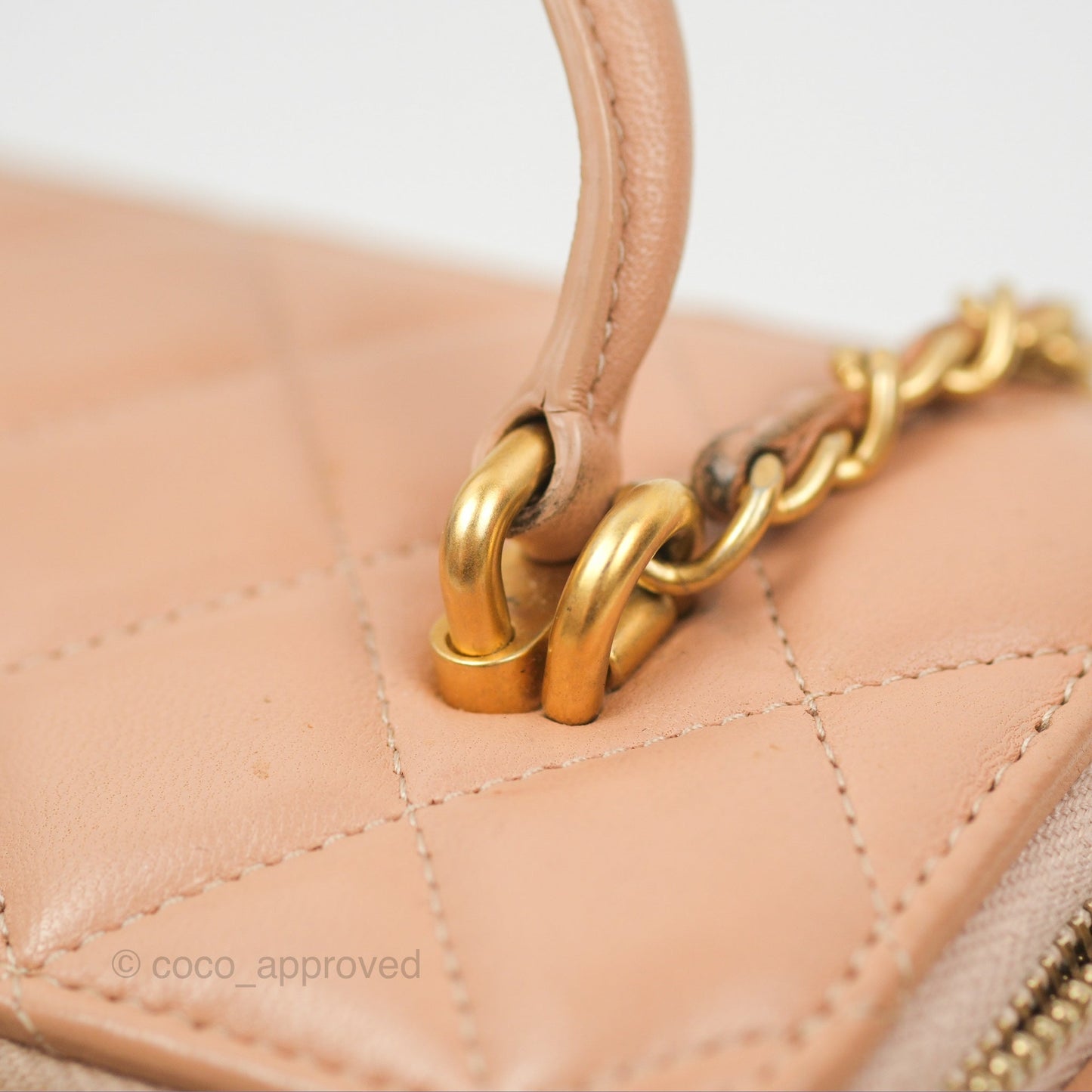 Chanel Vanity Rectangular Top Handle Beige Lambskin Aged Gold Hardware