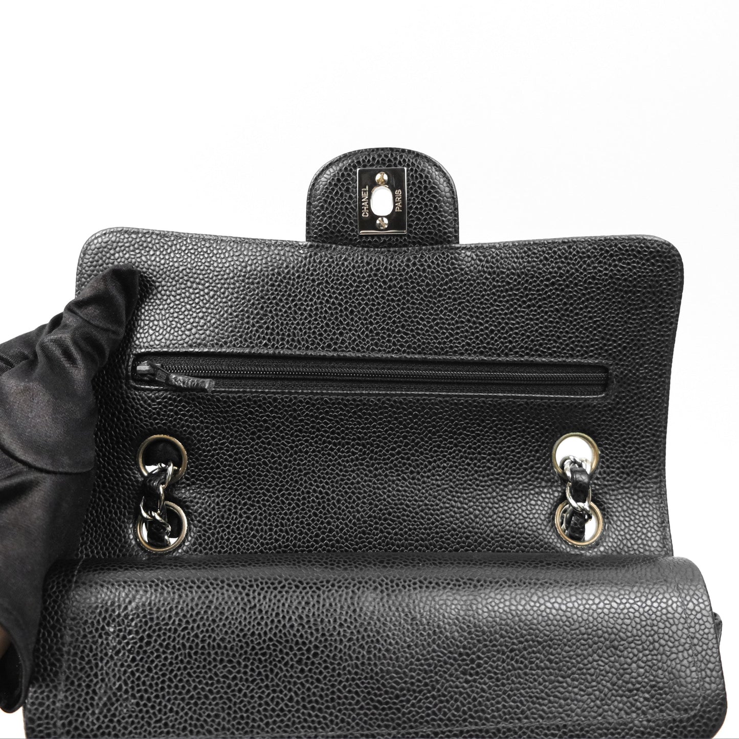 Chanel Small Classic Flap Quilted Black Caviar Silver Hardware