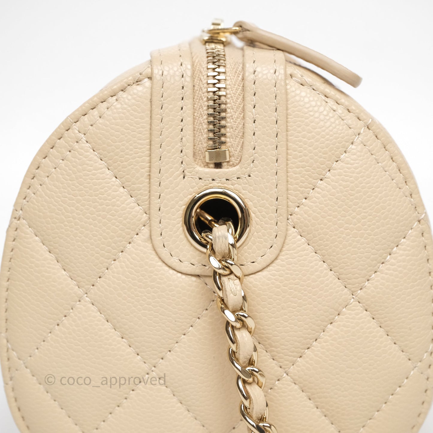 Chanel Mini Quilted Bowling Bag Beige Caviar Gold Hardware 25P