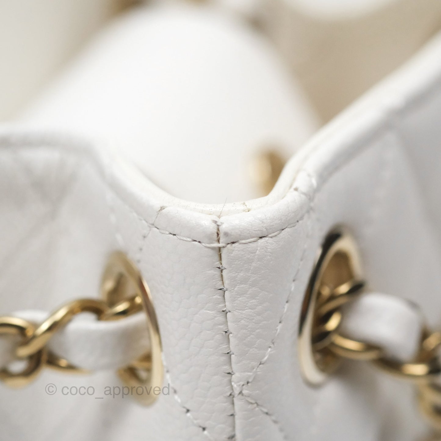 Chanel Mini Bucket Tote White Caviar Gold Hardware 22S