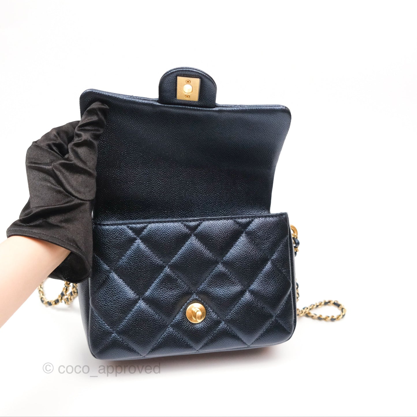 Chanel Quilted My Perfect Mini Iridescent Navy Caviar Aged Gold Hardware 21K