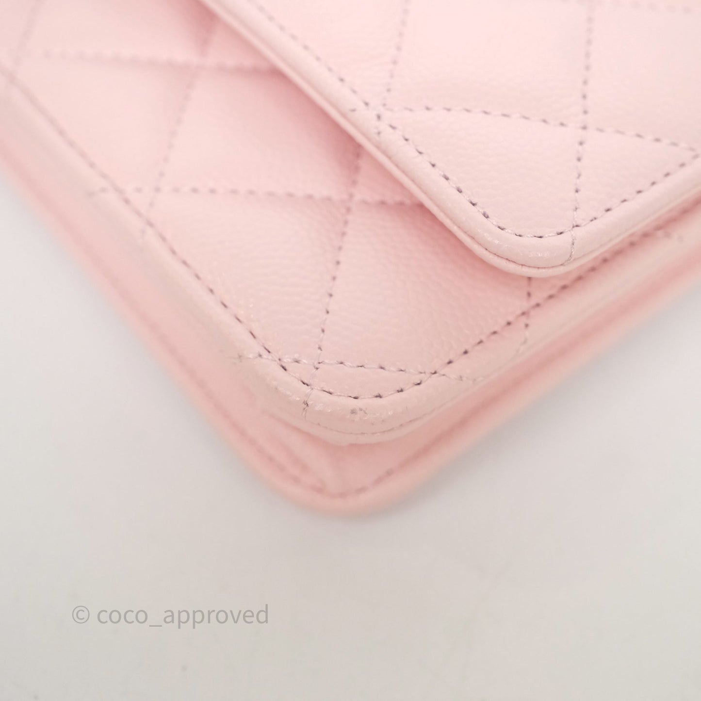 Chanel Classic Quilted Wallet on Chain WOC Light Pink Caviar Gold Hardware