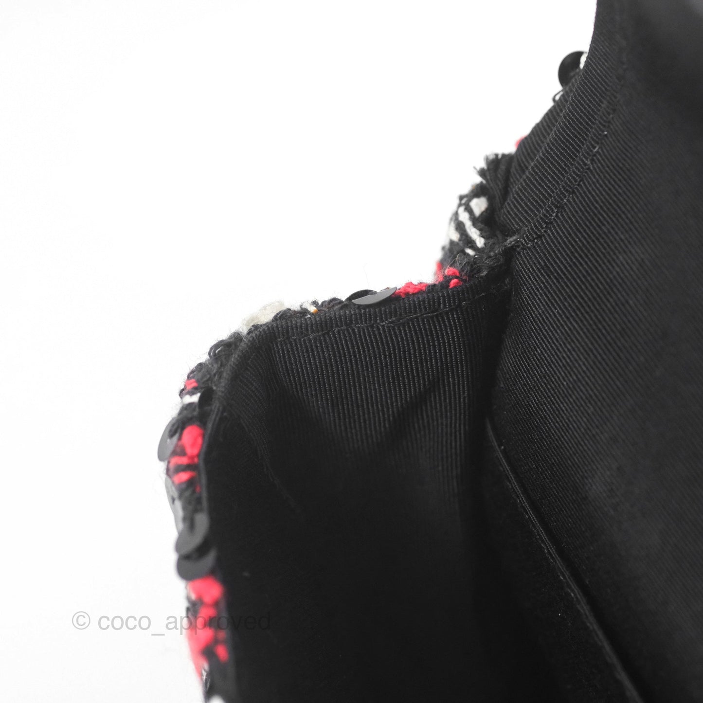 Chanel Shoulder Flap Bag Red/ Black/ White Tweed Sequins Silver Hardware