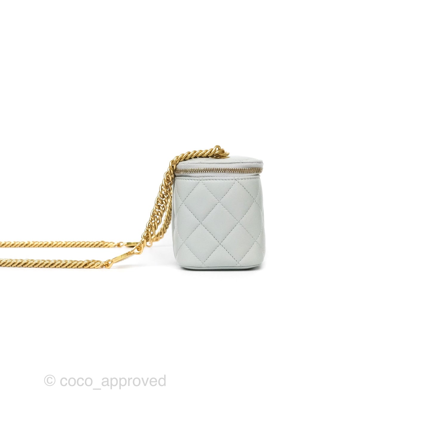 Chanel Quilted Vanity Rectangular with Chain Grey Blue Lambskin Gold Hardware