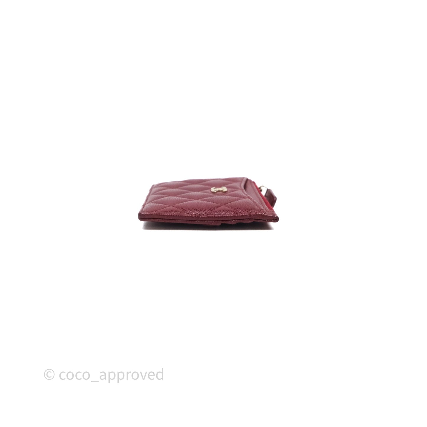 Chanel Classic Caviar Zipped Card Holder Burgundy Gold Hardware