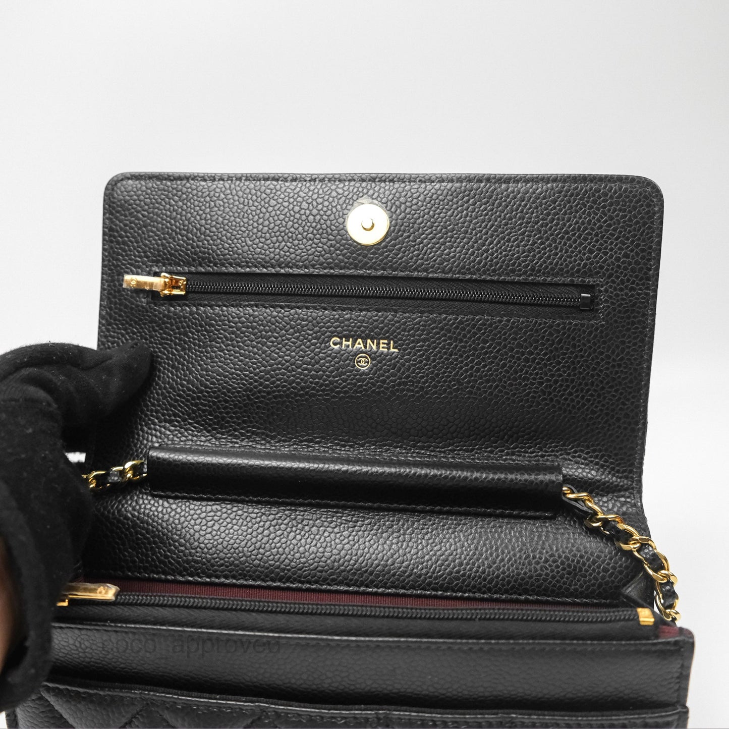 Chanel Quilted Classic Wallet On Chain WOC Black Caviar Gold Hardware