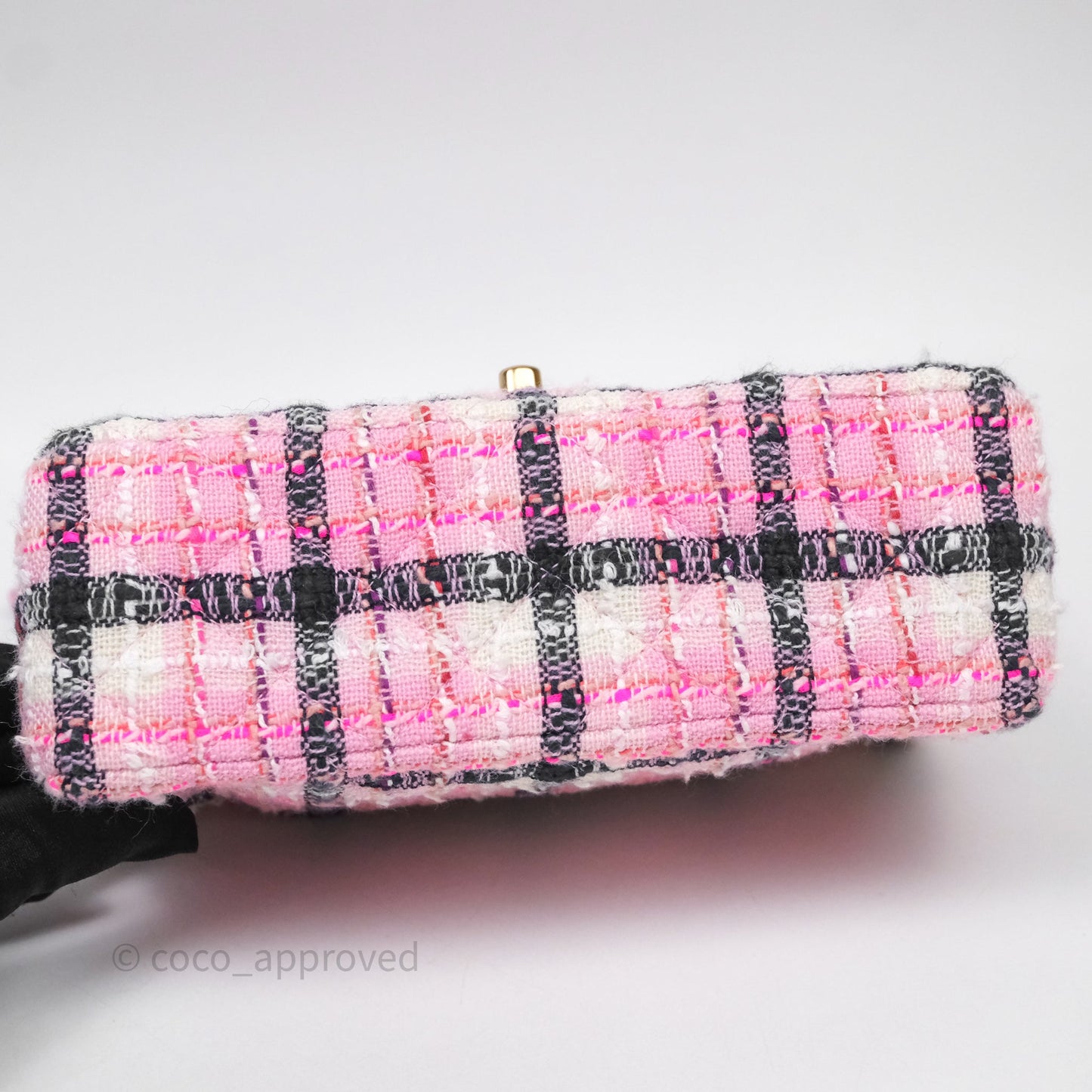Chanel Quilted Mini Rectangular Flap Pink Tweed Gold Hardware
