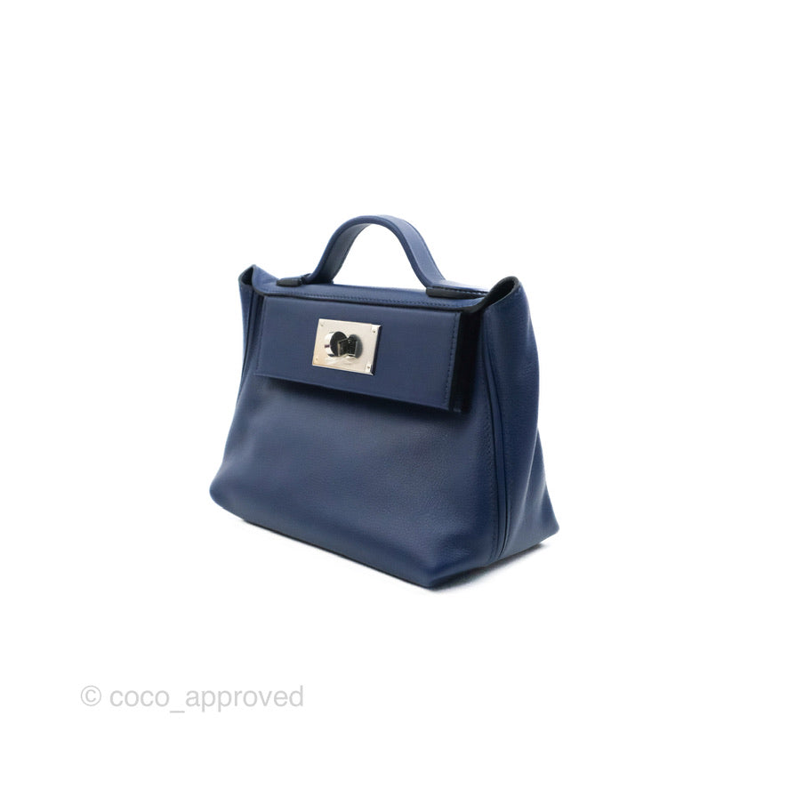 Hermès 24/24 21 Mini Bleu Saphir Evercolor/Swift Palladium Hardware