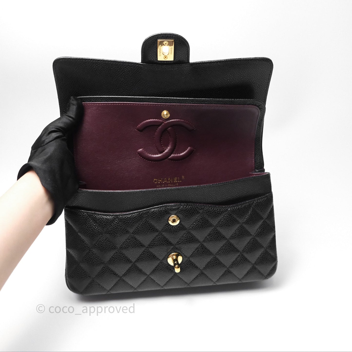 Chanel Classic M/L Medium Flap Quilted Black Caviar Gold Hardware