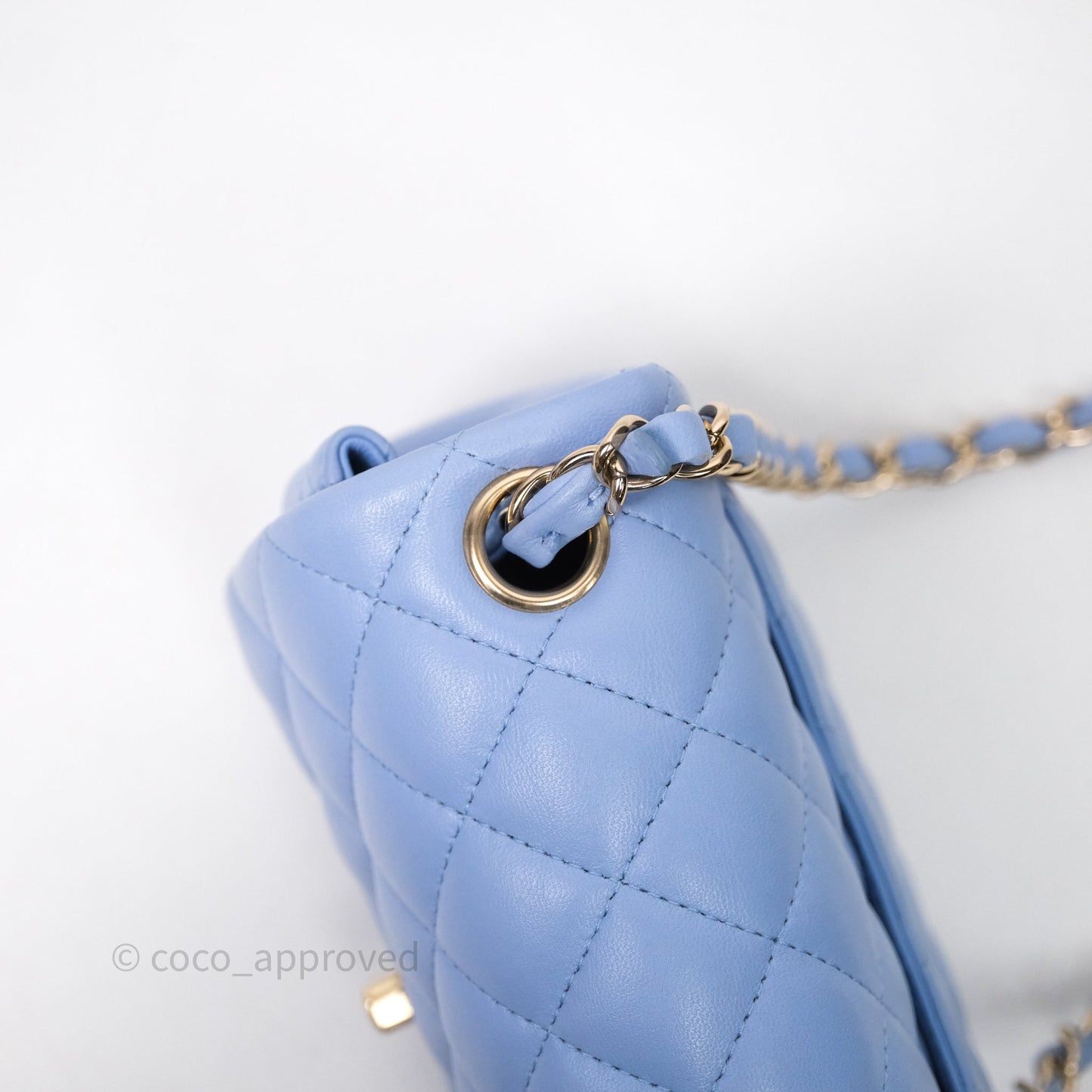 Chanel Mini Square Quilted Sky Blue Lambskin Gold Hardware