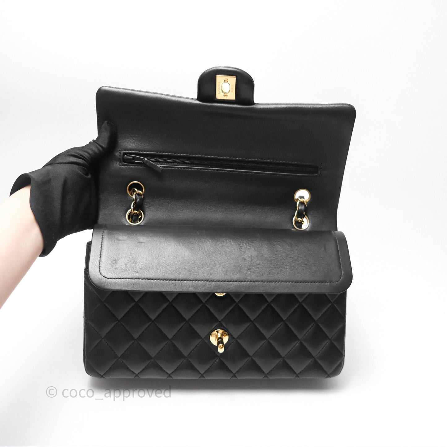 Chanel Classic M/L Medium Flap Quilted Black Lambskin Gold Hardware