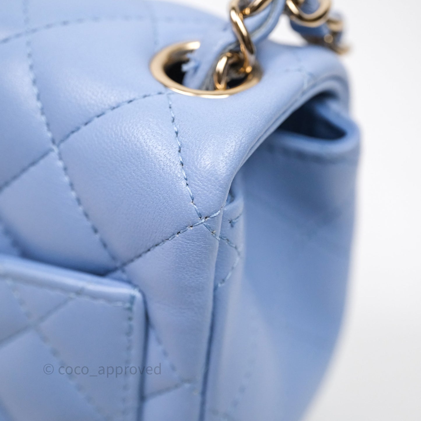 Chanel Mini Square Quilted Sky Blue Lambskin Gold Hardware