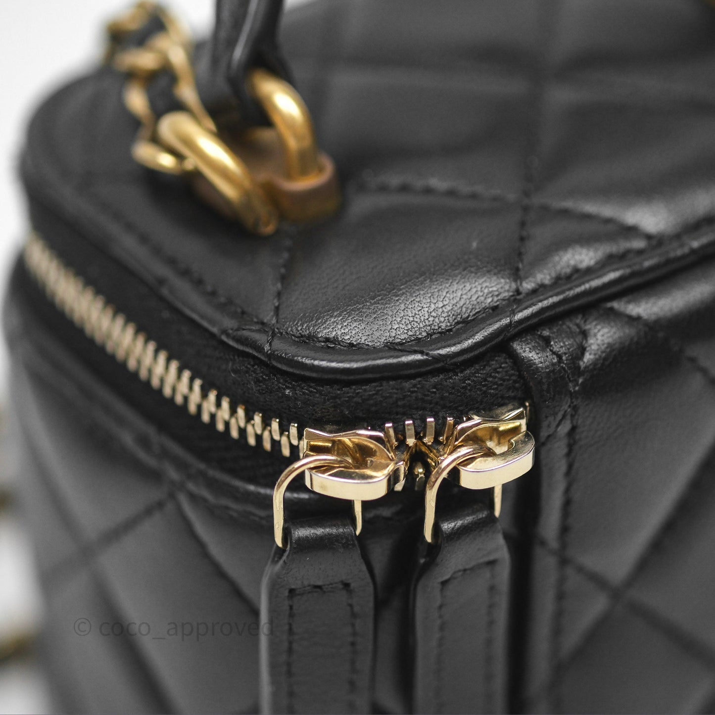 Chanel Mini Metal Top Handle Vanity With Chain Black Lambskin Aged Gold Hardware
