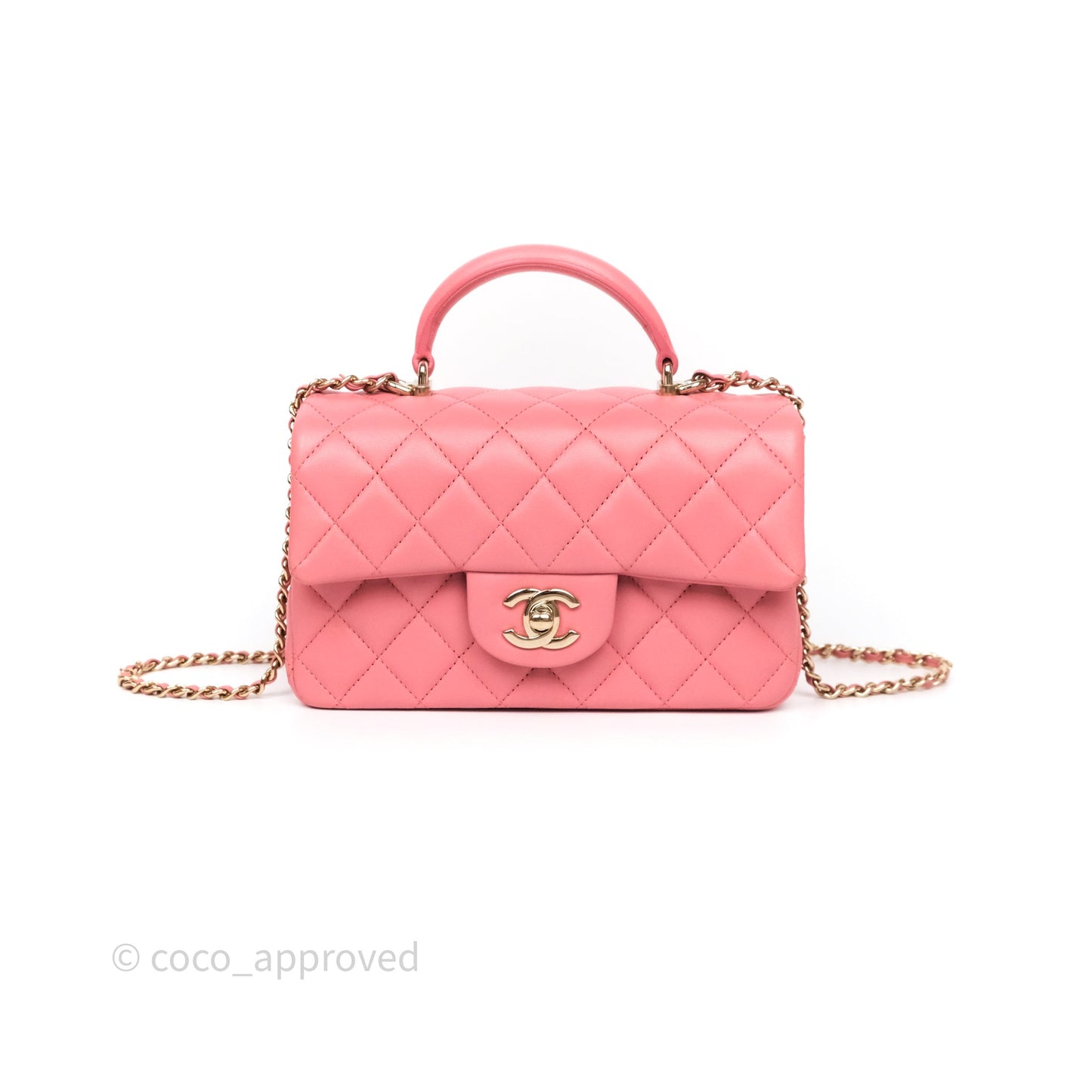 Chanel Top Handle Mini Rectangular Flap Pink Lambskin Gold Hardware