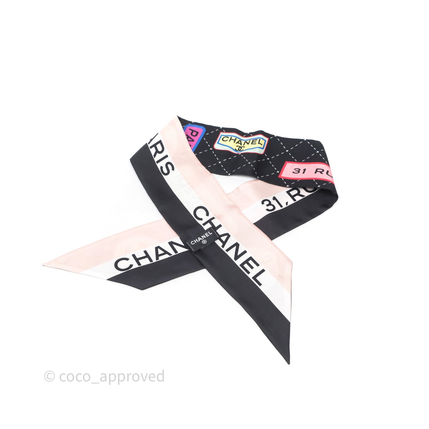 Chanel Logo Quilted Printed Silk Hair Accessory Black