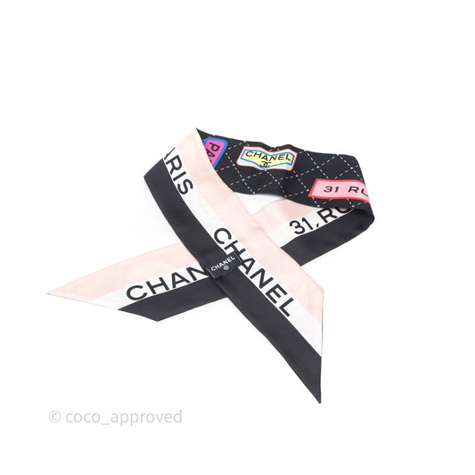 Chanel Logo Quilted Printed Silk Hair Accessory Black