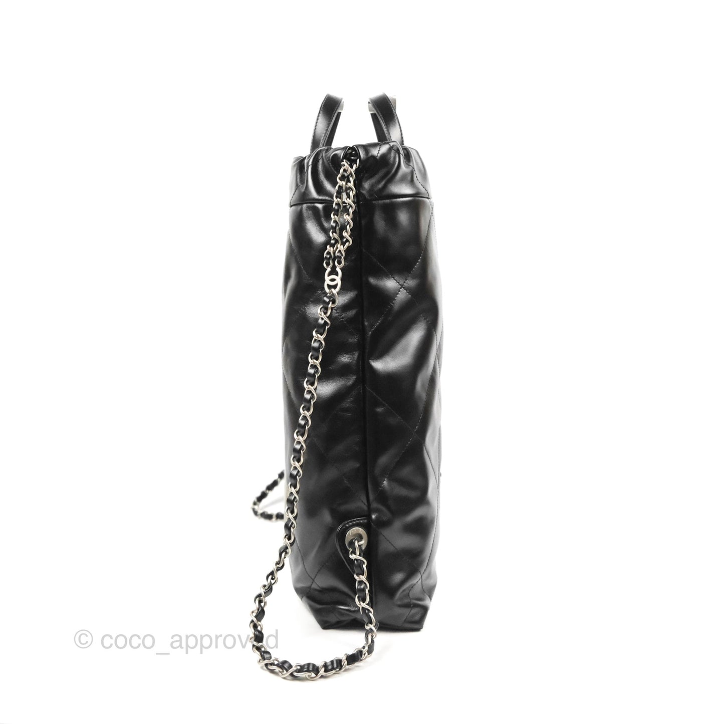 Chanel 22 Medium Shiny Calfskin Quilted Backpack Black