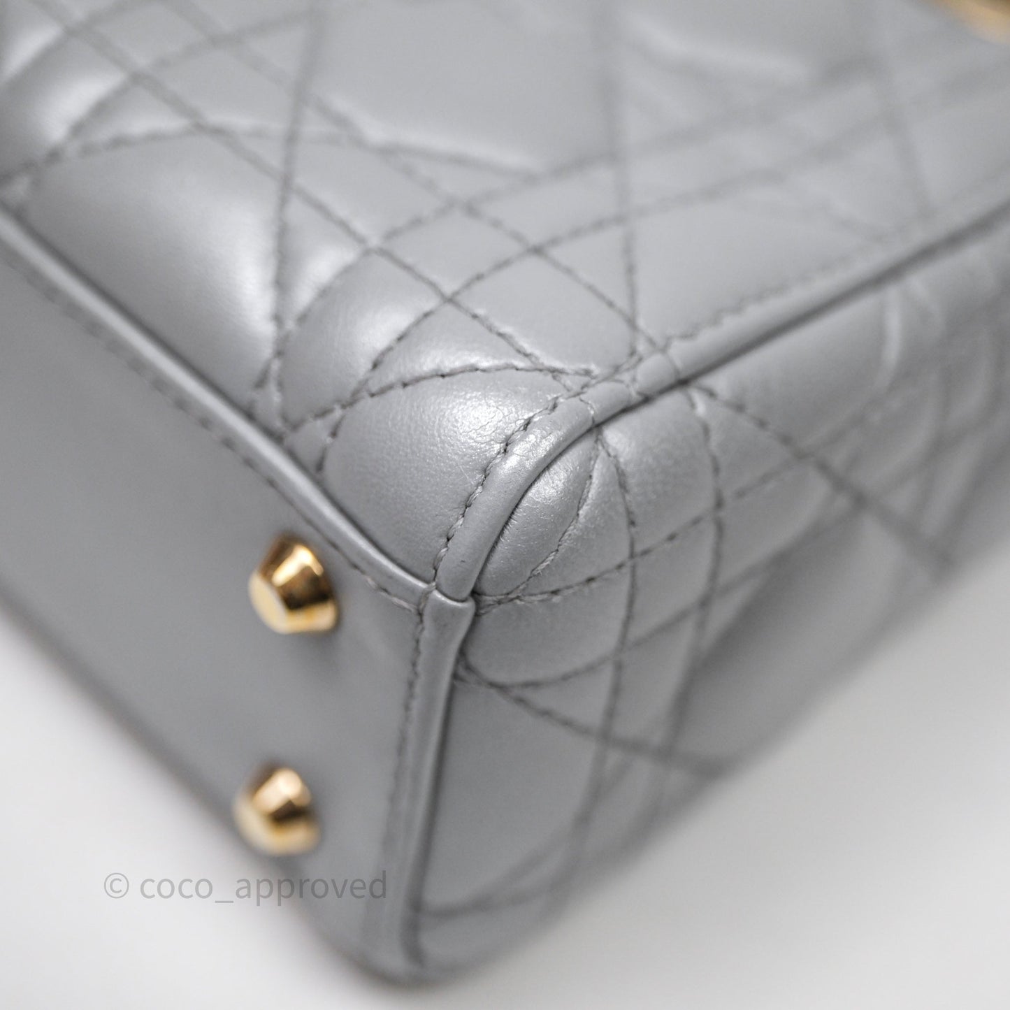Christian Dior Mini Lady Dior Iridescent Grey Lambskin Cannage Gold Hardware