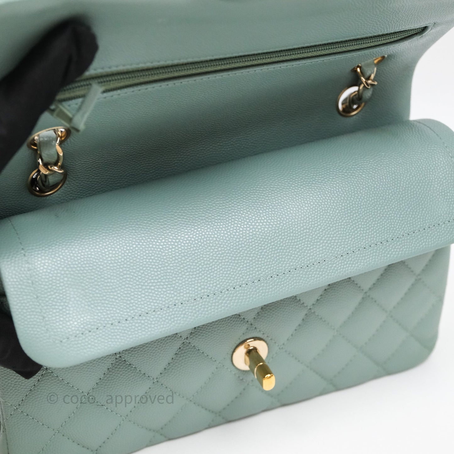 Chanel Small Quilted Classic Flap Tiffany Green Cavier Gold Hardware
