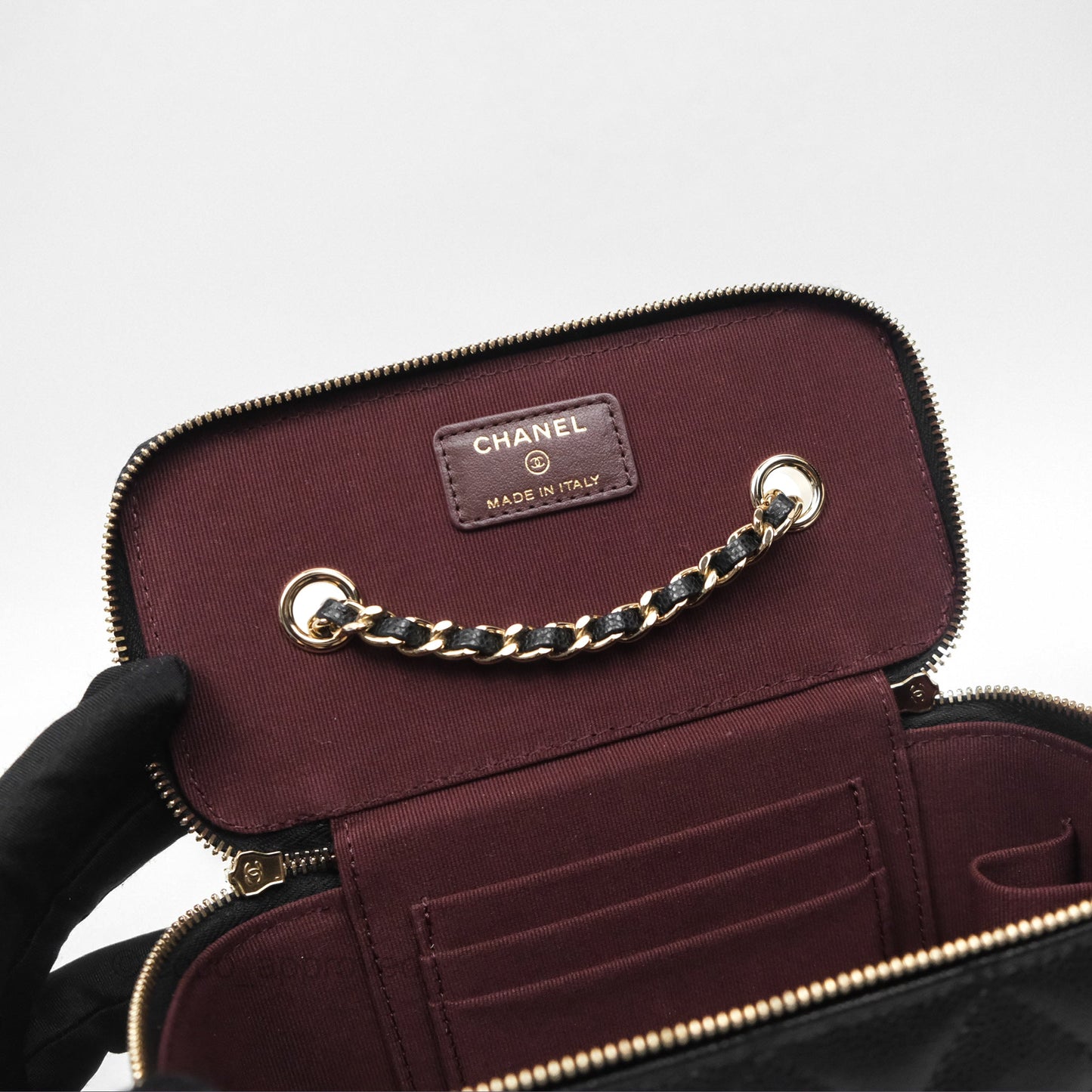 Chanel Vanity Rectangular With Chain Black Caviar Gold Hardware