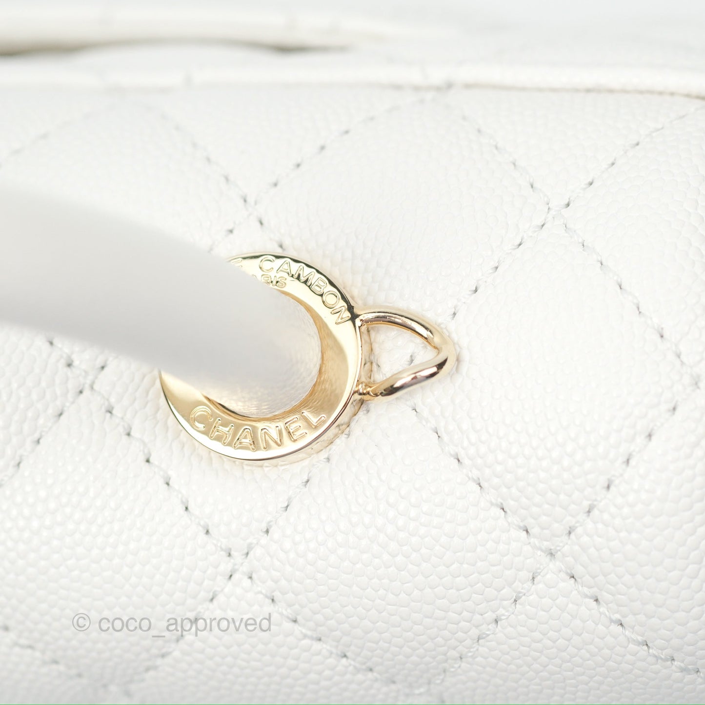 Chanel Small Quilted Coco Handle White Caviar Gold Hardware