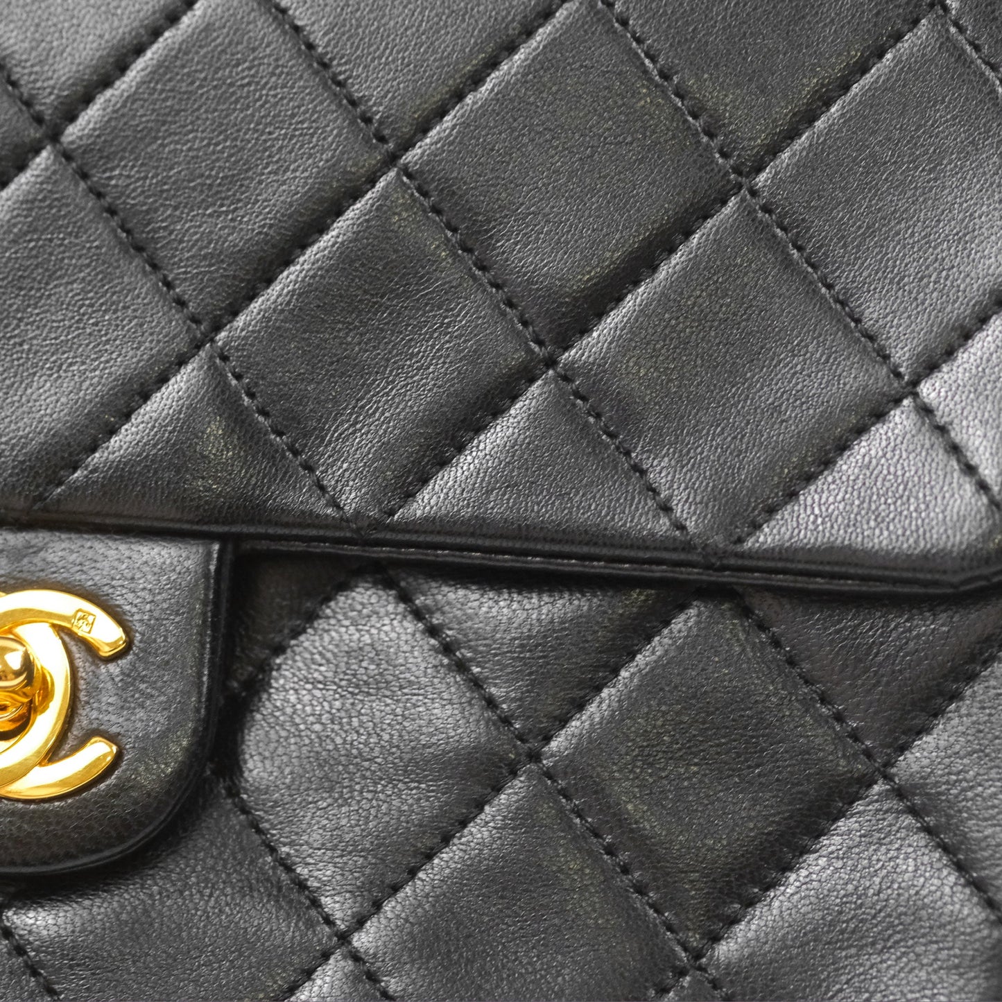Chanel Vintage Square Flap Bag Black Lambskin 24K Gold Hardware