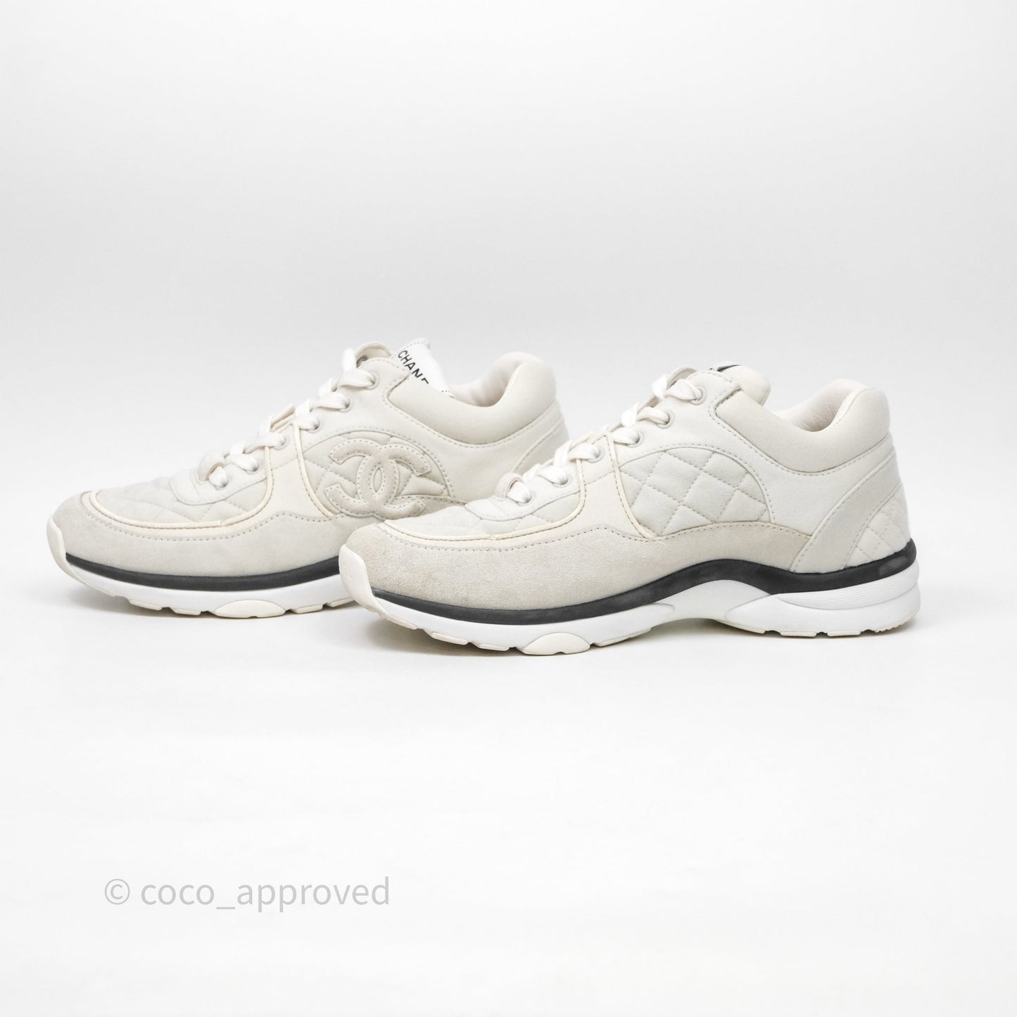Chanel Logo Sneakers Light Grey Suede Calfskin Size 38.5