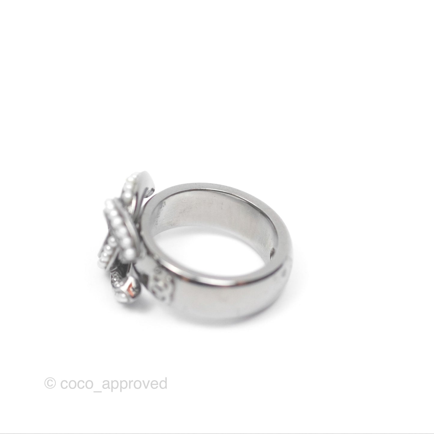 Chanel CC Ring Brushed Silver Tone 10A