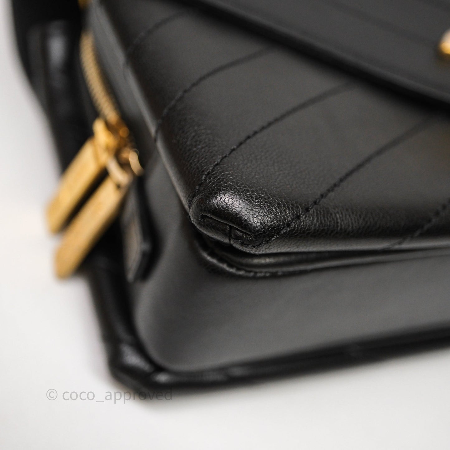 Chanel Chevron Flap Bag Black Calfskin Aged Gold Hardware