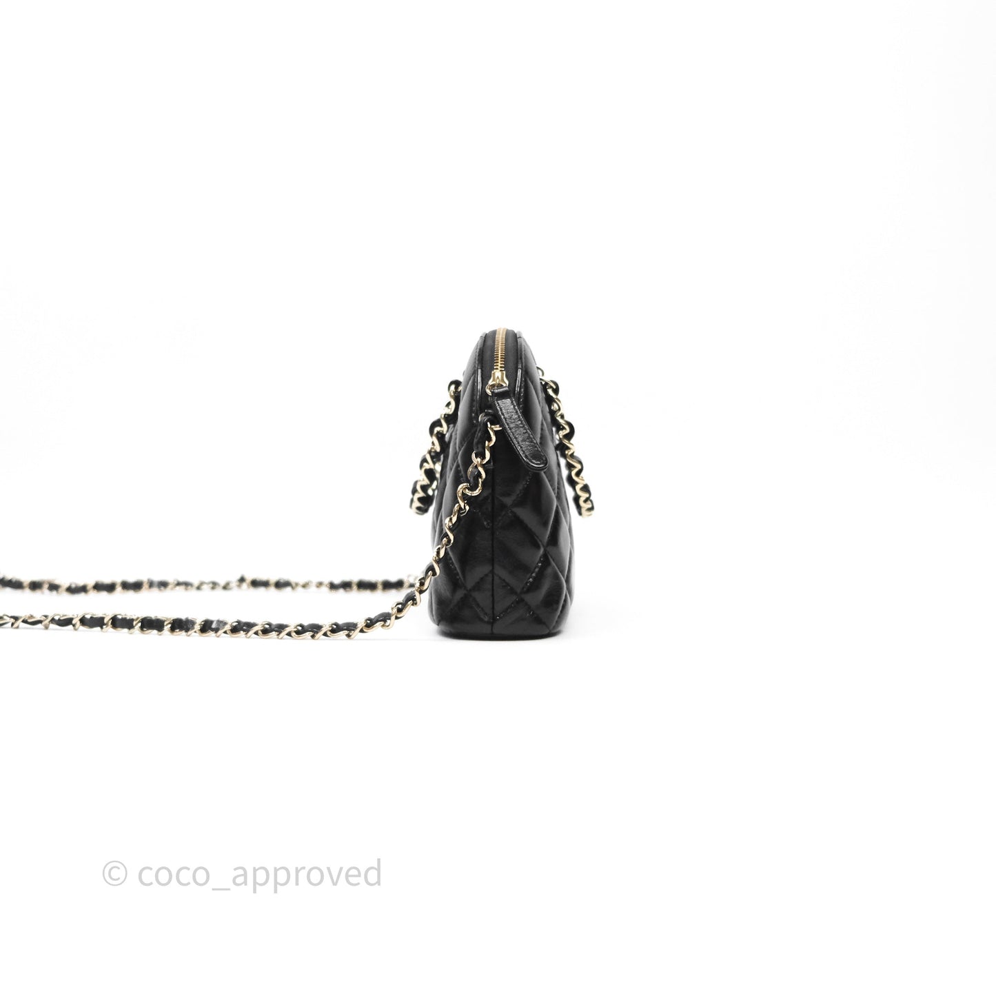 Chanel Handle Clutch with Chain Black Shiny Lambskin Gold Hardware