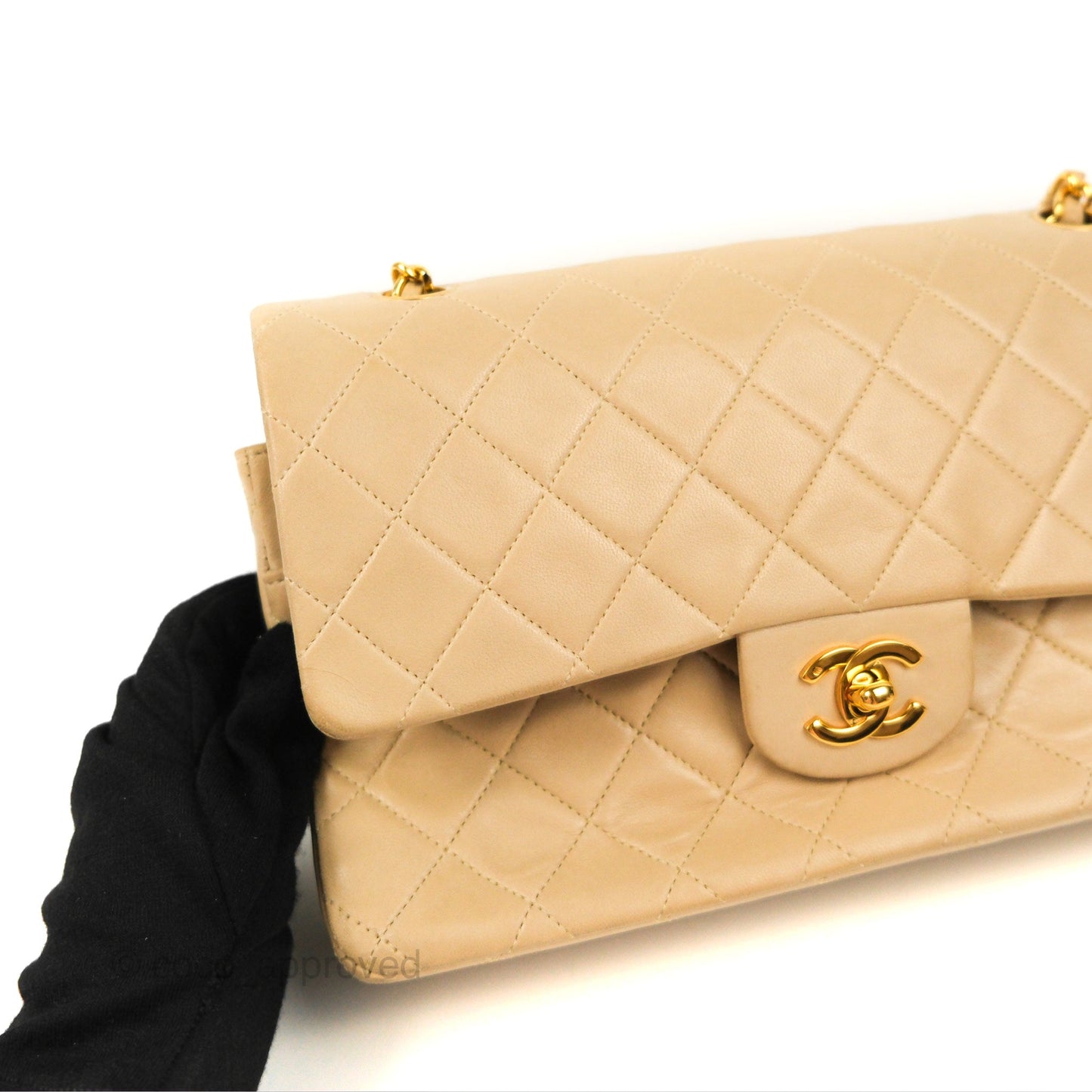 Chanel Vintage Medium Classic Flap Beige Lambskin 24K Gold Hardware