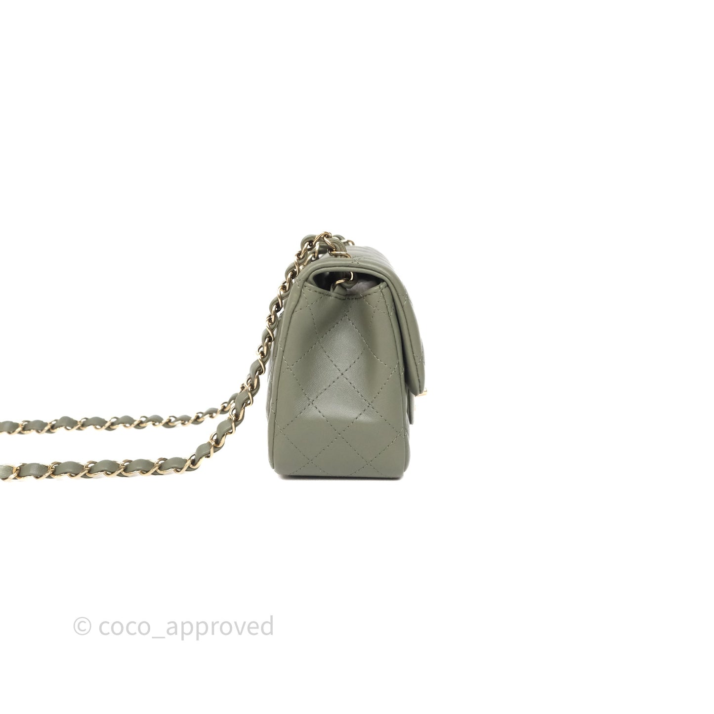 Chanel Quilted Mini Square Olive Green Lambskin Gold Hardware