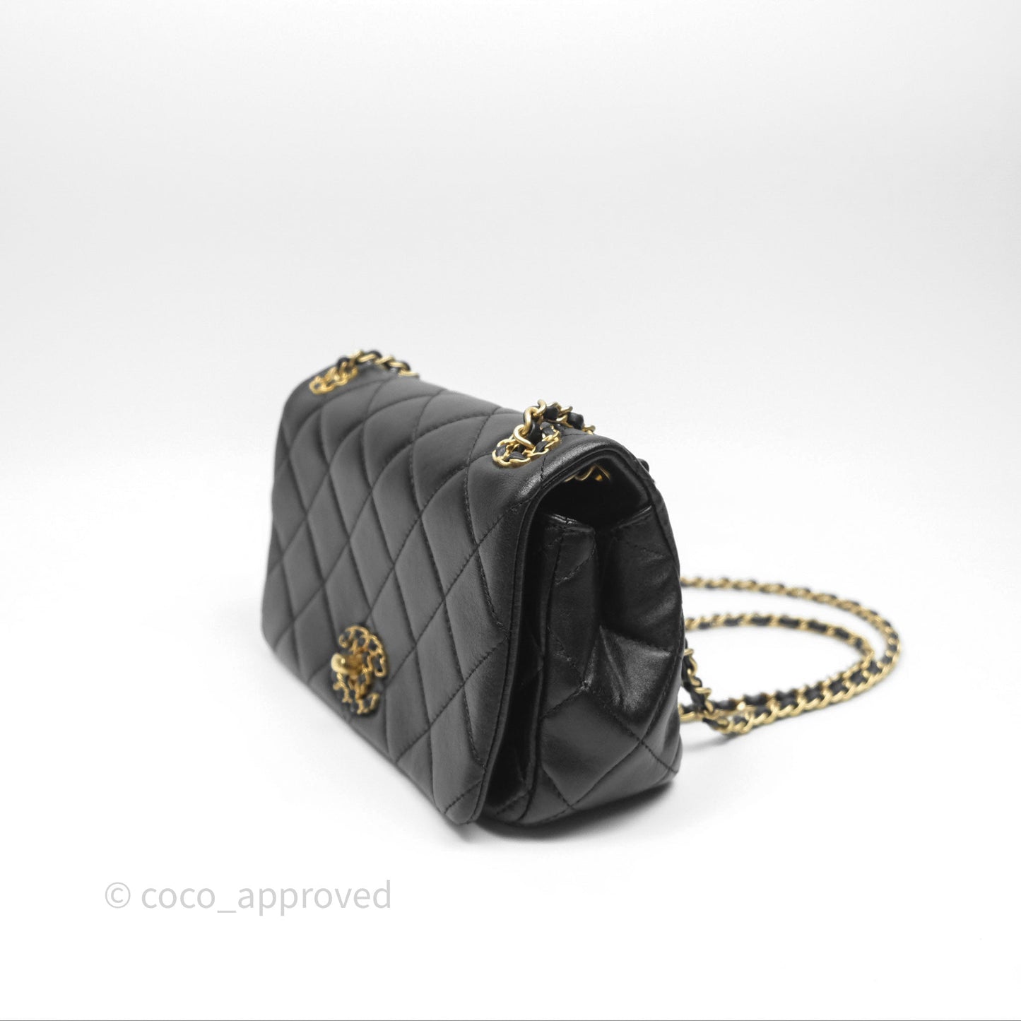 Chanel Flap Bag Black Lambskin Aged Gold Hardware 24P
