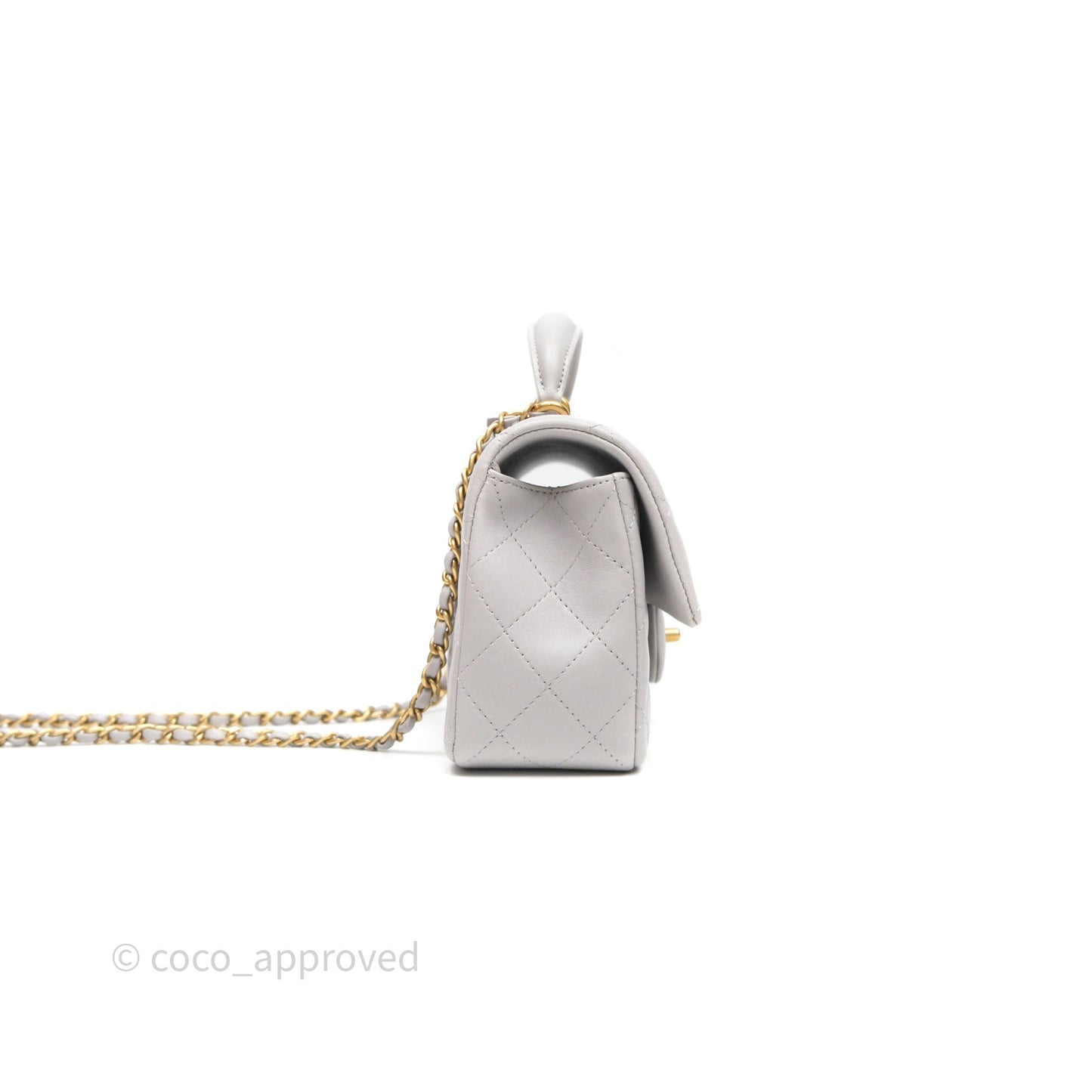 Chanel Top Handle Mini Rectangular Flap Bag Grey Lambskin Aged Gold Hardware