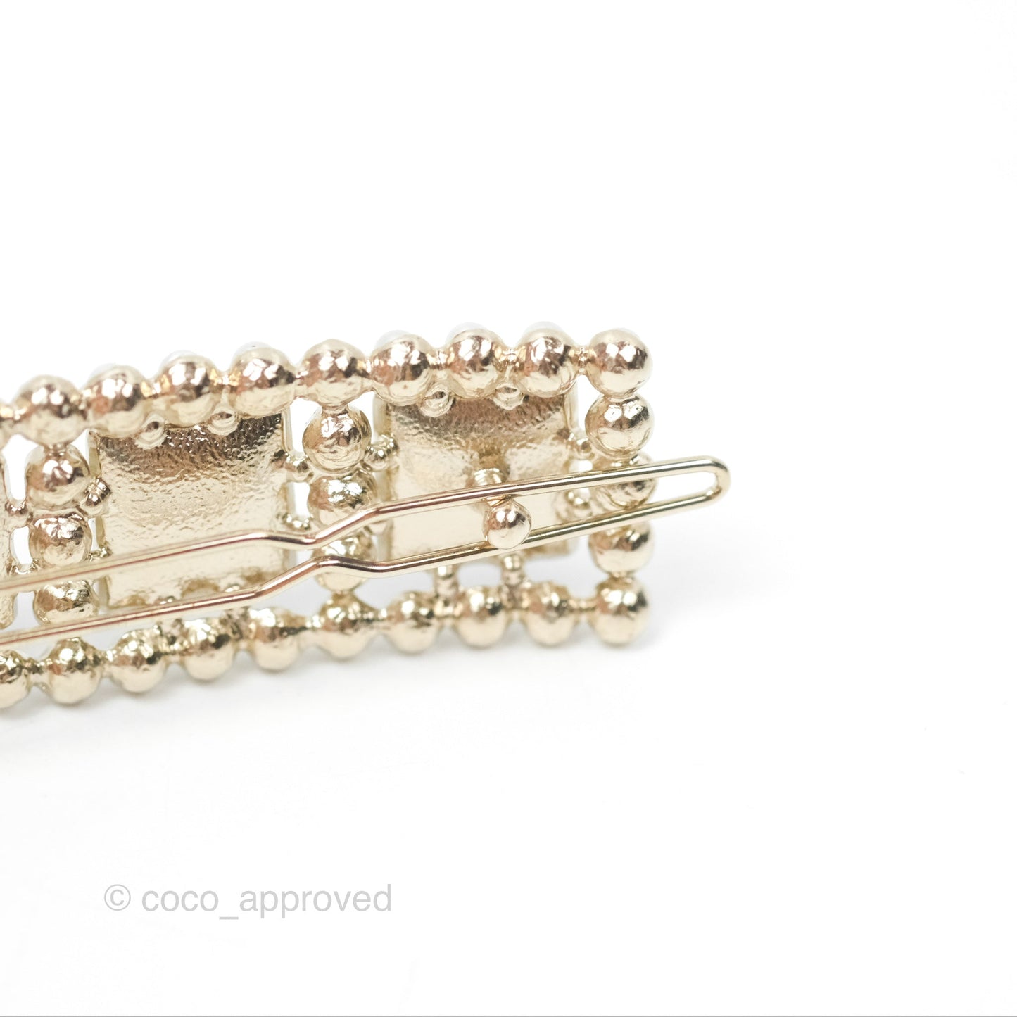 Chanel CC Pearl Grey Resin Hair Clip Gold Tone 21V