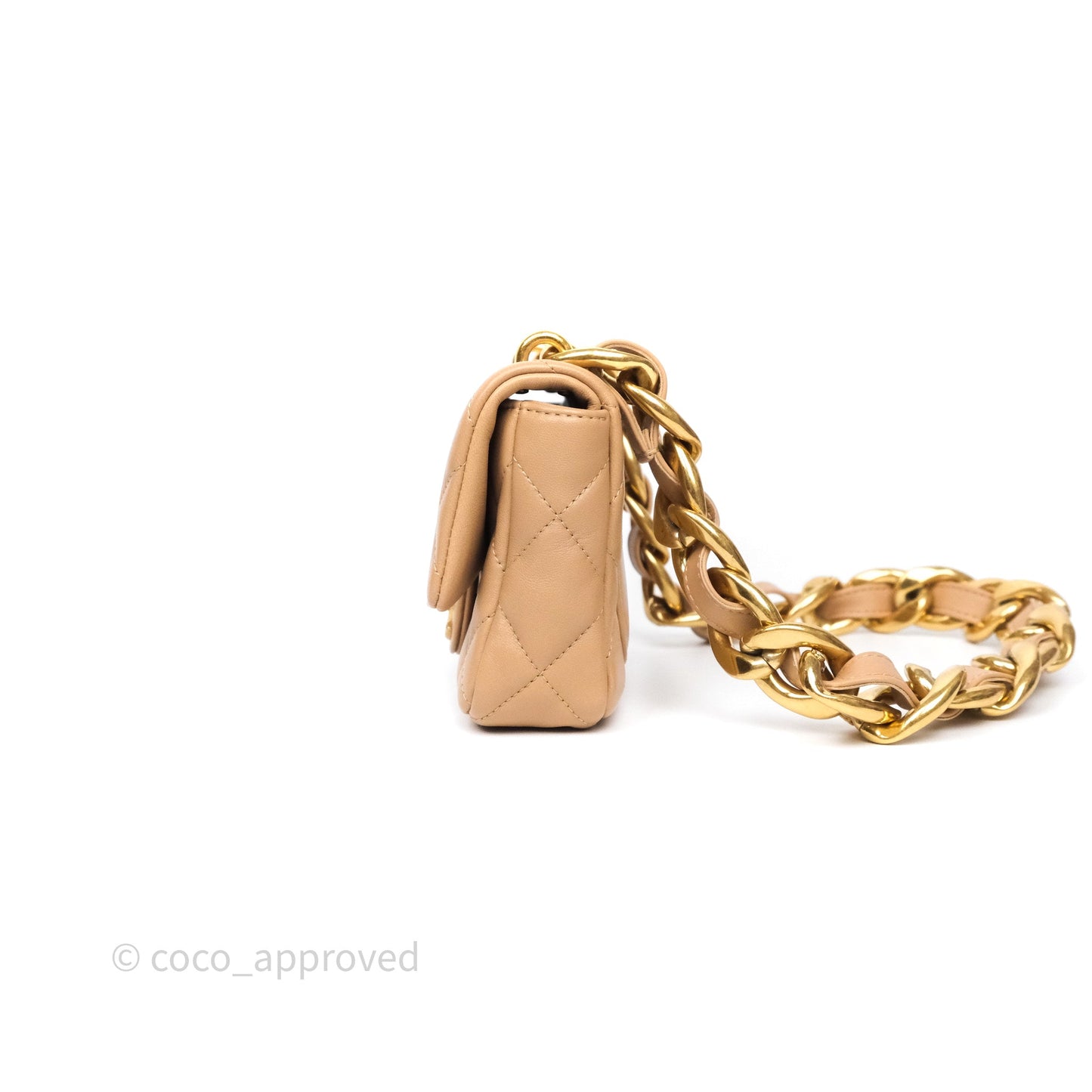 Chanel Mini CC Funky Town Flap Quilted Beige Lambskin Aged Gold Hardware
