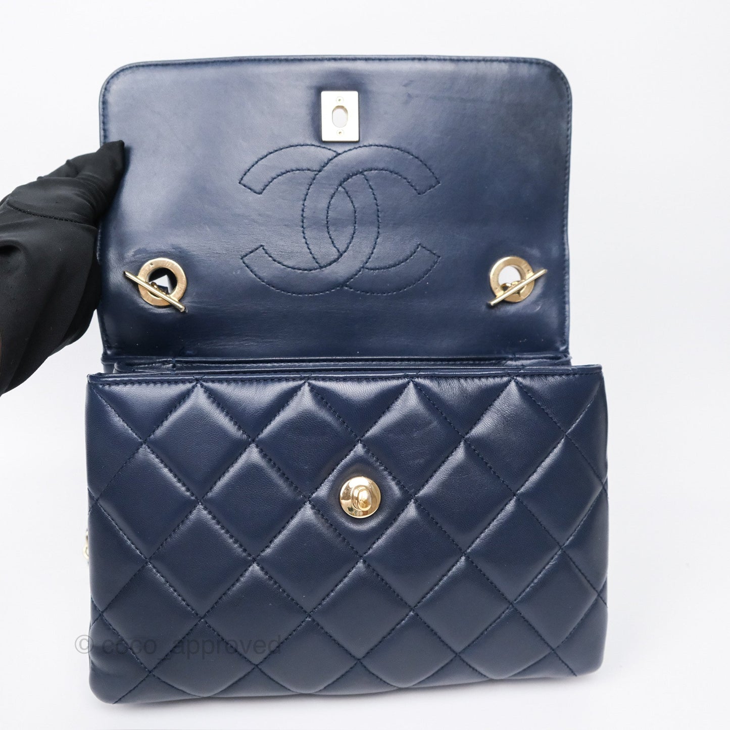 Chanel Small Trendy CC Navy Lambskin Gold Hardware