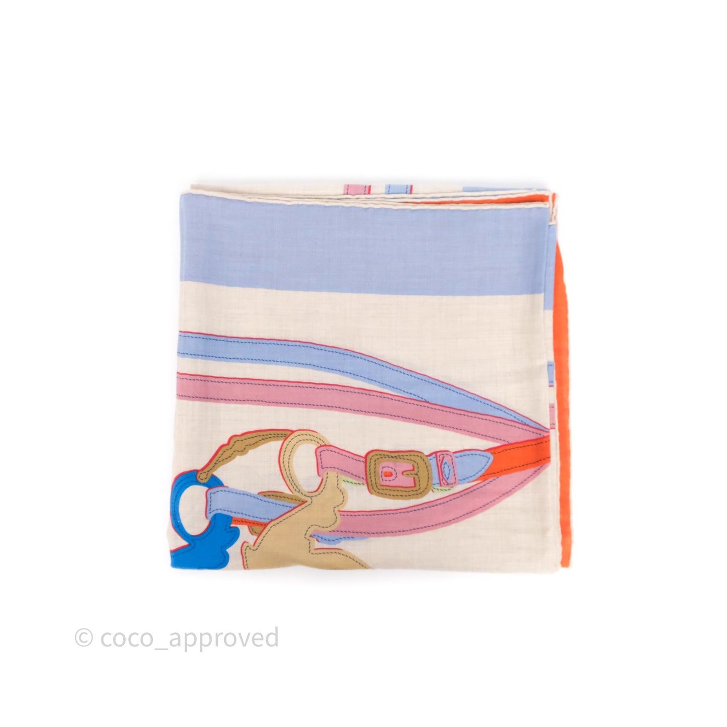 Hermes Brides De Gala App 140cm TD/ Orange/ Naturel/ Bleu Azur Cachemire Scarf
