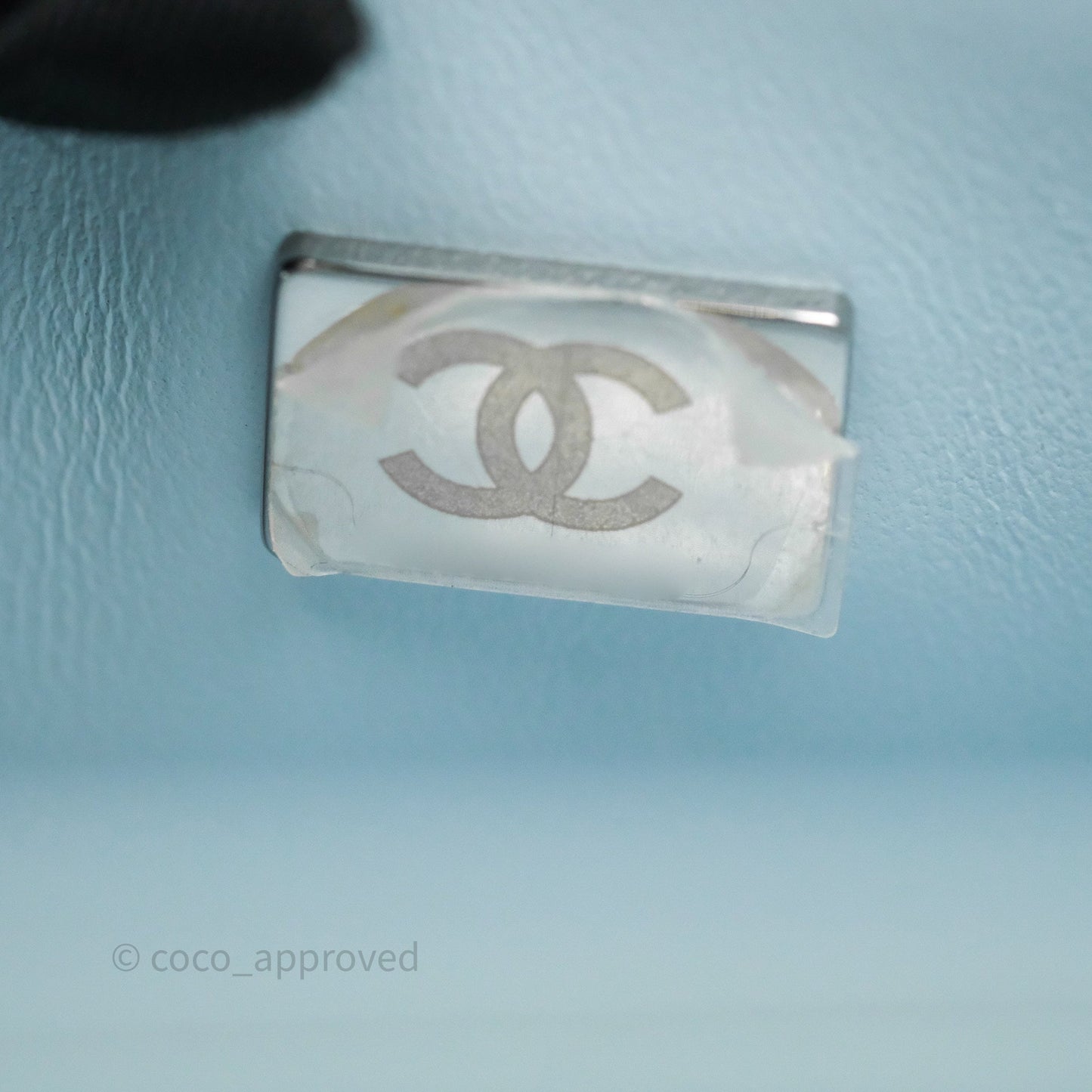 Chanel Classic M/L Medium Flap Quilted Light Blue Caviar Silver Hardware 21K