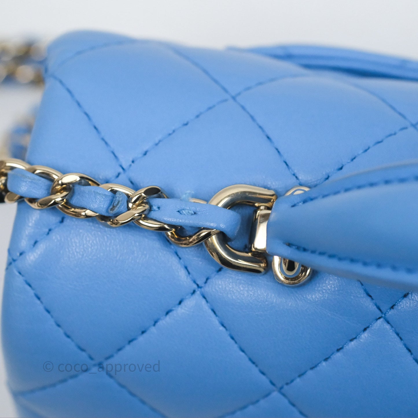 Chanel Top Handle Mini Rectangular Flap Blue Lambskin Gold Hardware